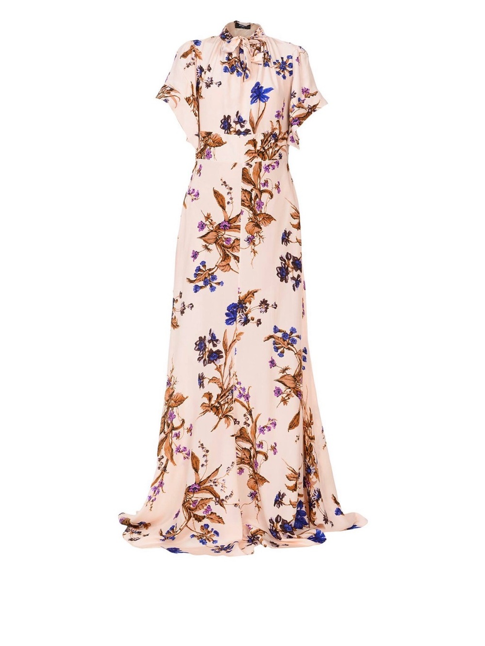 Rochas Blush Floral Tie-Neck Maxi Dress